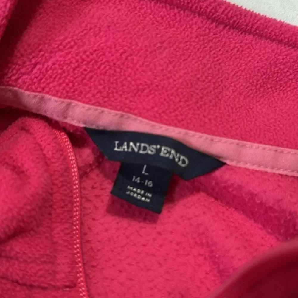 Lands End Pink Zip Up Fleece Jacket Girls 14-16 Large